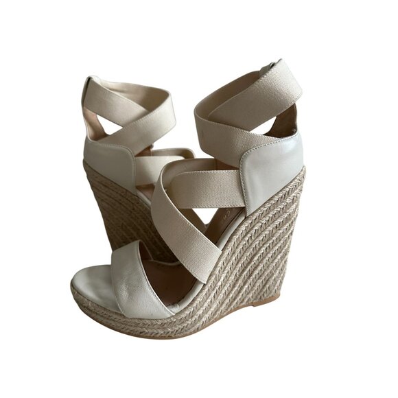 JEAN MICHEL CAZABAT Cream Leather Espadrille Wedges Sandals Size 37 - Picture 4 of 9